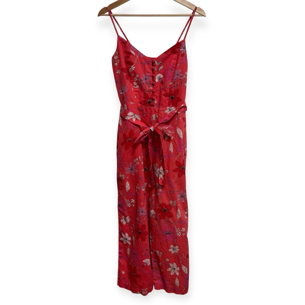 Banana Republic Linen Cotton Blend Floral Wide Leg Jumpsuit Size 2